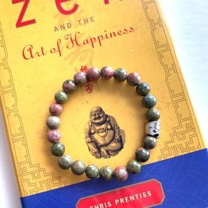 UNAKITE NAT. STONE GREEN&PINK ELEPHANT BRACELET